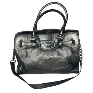 Michael Kors Hamilton Satchel East West Tote Bag Leather Handbag Purse Silver